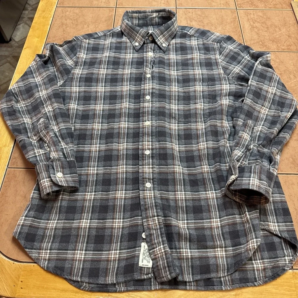 Gitman Bros Flannel Shirt Men's Sz Large Gray Plaid Button Down Classic USA VTG